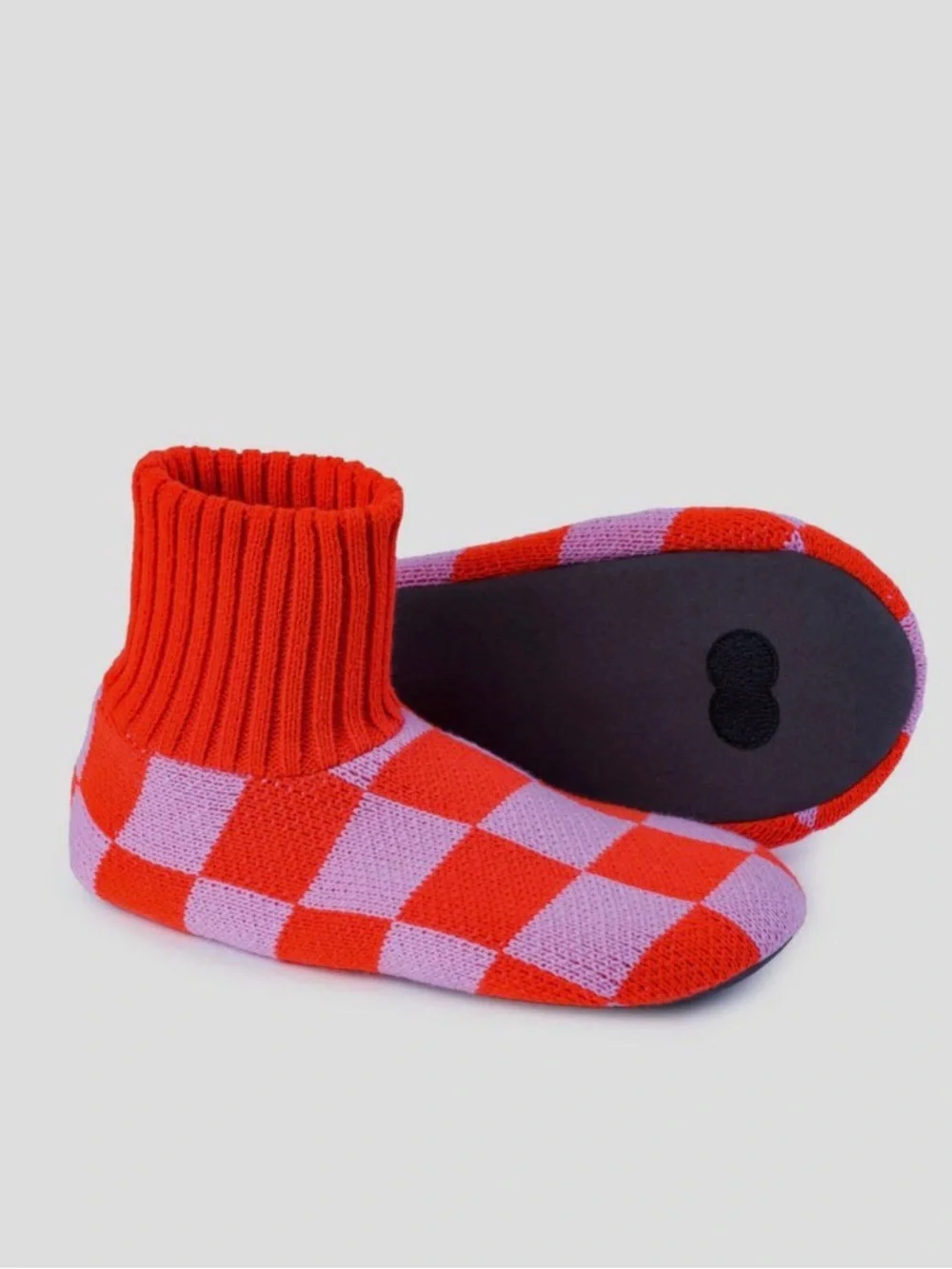 Checker Pattern Crew Socks in Red and Pink House Sock Soft Bottom